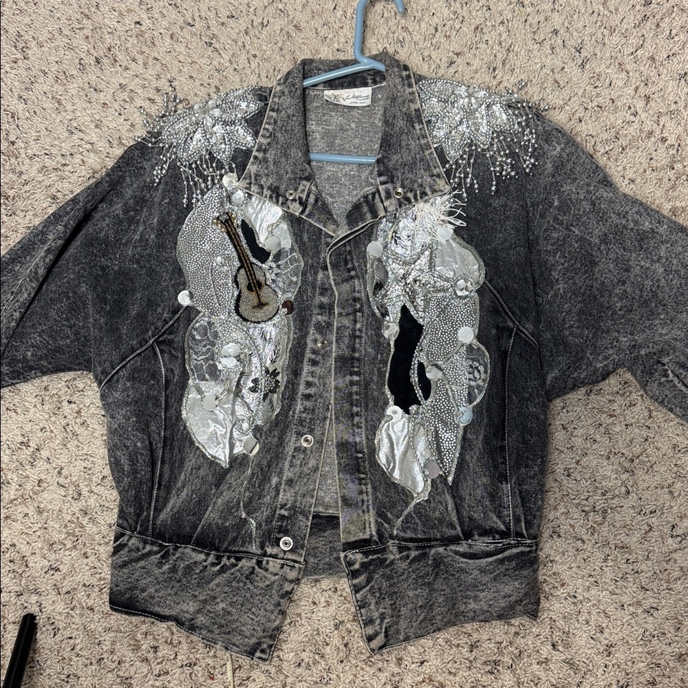 Vintage acid washed sequins coat jacket - Picture 11 of 13